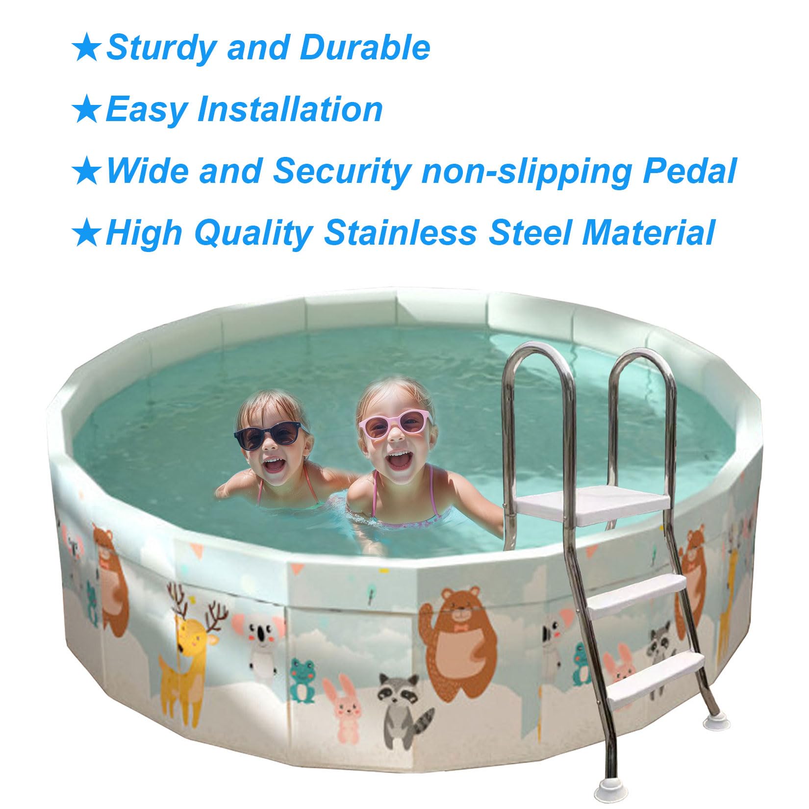 BOTOWI Scala per Piscina Fuori Terra Pesante, Struttura in Acciaio Inossidabile 304, Scala da Nuoto con capacità di 250 kg, Solo Scala a Doppia entrata e Uscita Antiscivolo,2 Step 33 inch 85cm