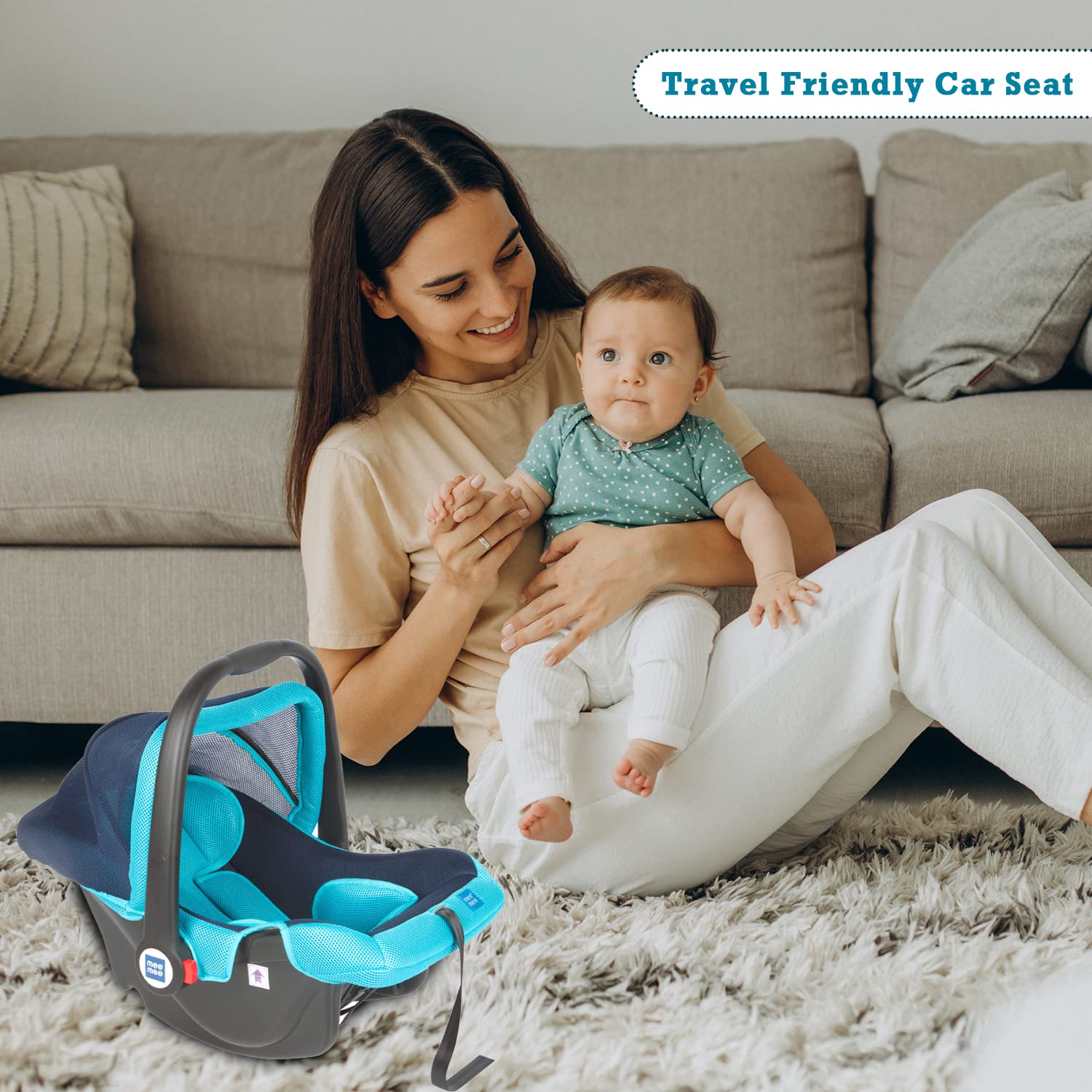 Mee Mee Baby Car Seat & Carry Cot - Light Blue -7