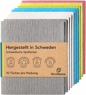 10er-Pack geruchsneutrale, Wiederverwendbare schwedische Spültücher, hergestellt in Schweden, biologisch abbaubarer Zelluloseschwamm für Küche, Bad und alle Oberflächen, Mehrfarbig