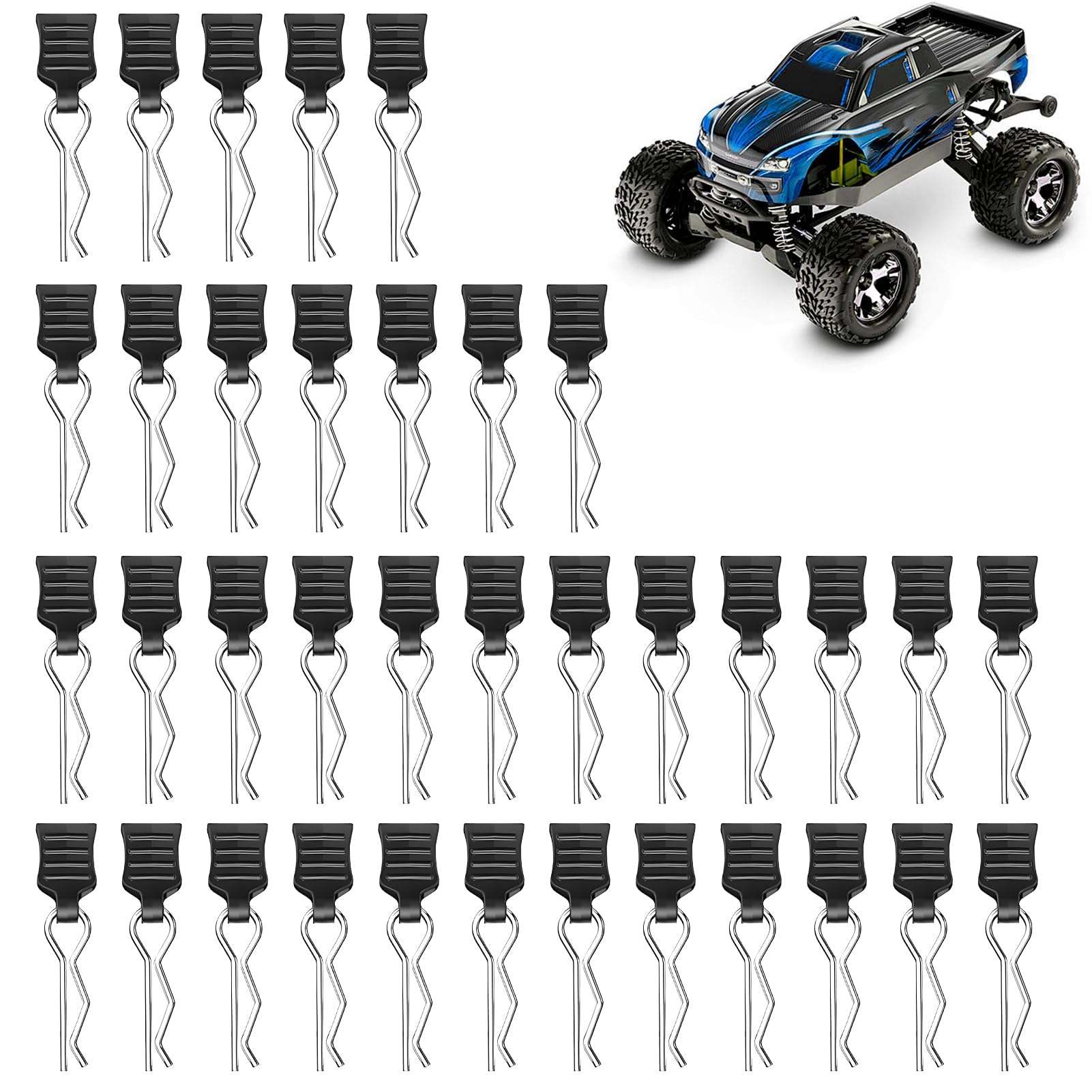 36 Stück RC Karosserie Clips, Edelstahl Körper Shell Pins für RC Autos Ersatzteile Rc Zubehör für, Traxxas RC Autos für Deerc Haiboxing Ersatzteile, 1/10, 1/12, 1/16, RC Verbrenner Zubehör, Schwarz