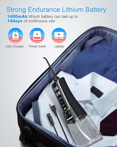 Miniatura 5 de Nicefeel - Limpiador de dientes de agua inalámbrico de 101fl oz irrigador bucal portátil recargable por USB para viajes hogar 3 modos IPX7