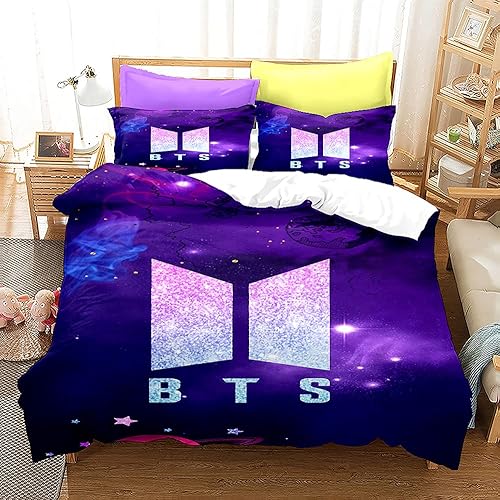 Kpop BTS - Juego de ropa de cama Galaxy Jimin SUGA V Rap J-Hope Jungkook para adolescentes y niñas tamaño King 1 funda de edredón y 2 fundas de
