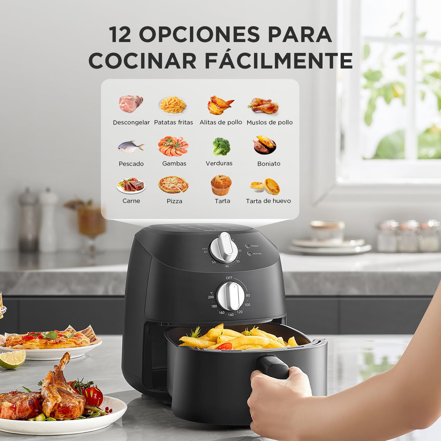 Midea Freidora de Aire 2L, Air Fryer sin Aceite, 10 Programas Automáticos, Temporizador, Función de apagado automático, Fácil de Limpiar, sin BPA, 1150W, Negro