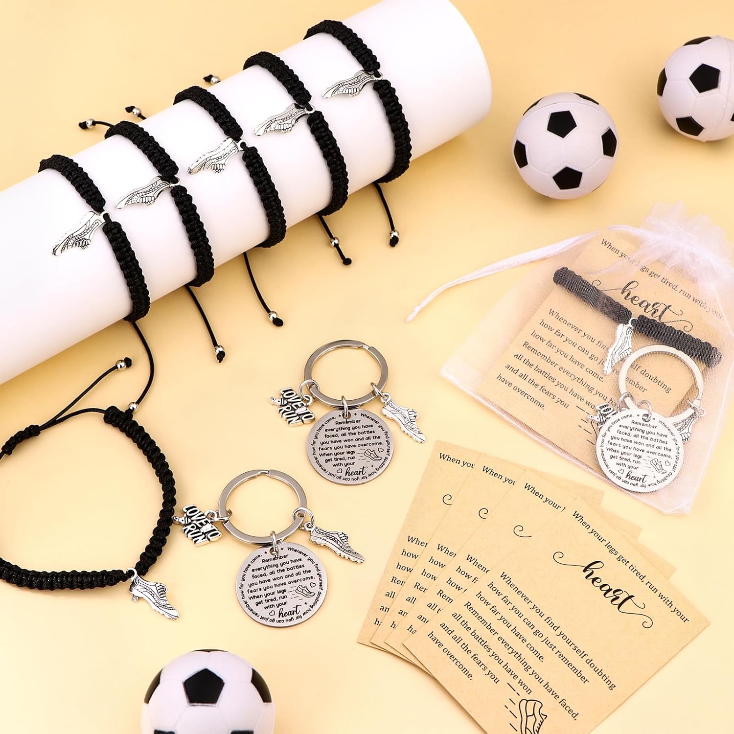 64 Pcs Track and Field Gift Bulk Include Adjustable Running Bracelets Keychains and Cards Cross Country Running Bracelets Bulk Marathon Runner Gifts Running Lover Gift for Women Men Adult Training