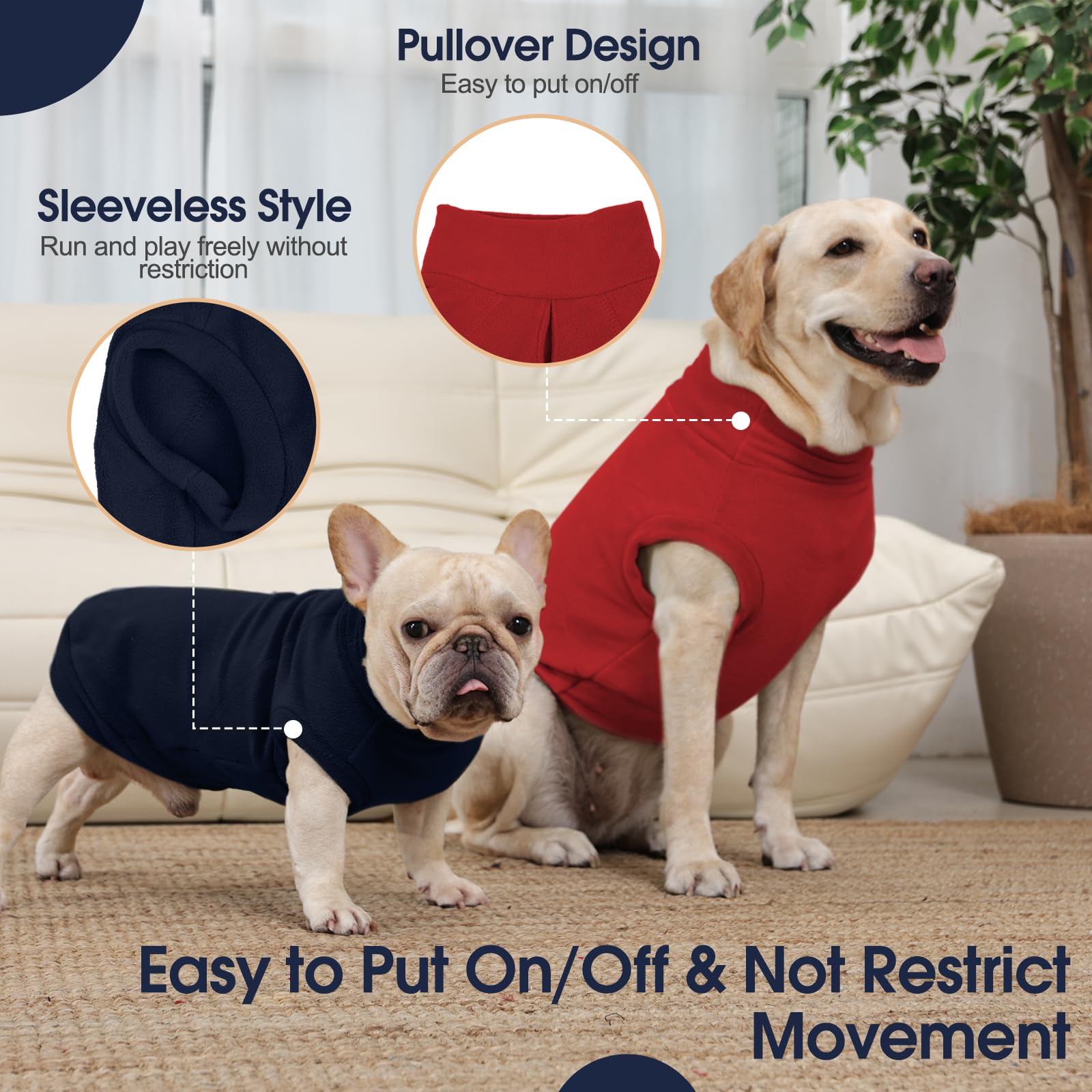 IECOii Paquete de 2 chalecos de forro polar para perro, sudadera elástica acogedora con agujero para correa para otoño e invierno, abrigos cálidos para mascotas pequeñas en interiores y exteriores