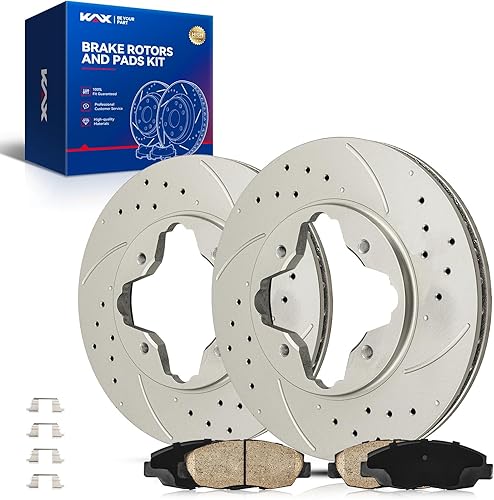 Kit de freno delantero KAX, rotores de freno ranurados y con hendiduras, pastillas de freno cerámicas Compatible con Honda Accord 1990 1991 1992