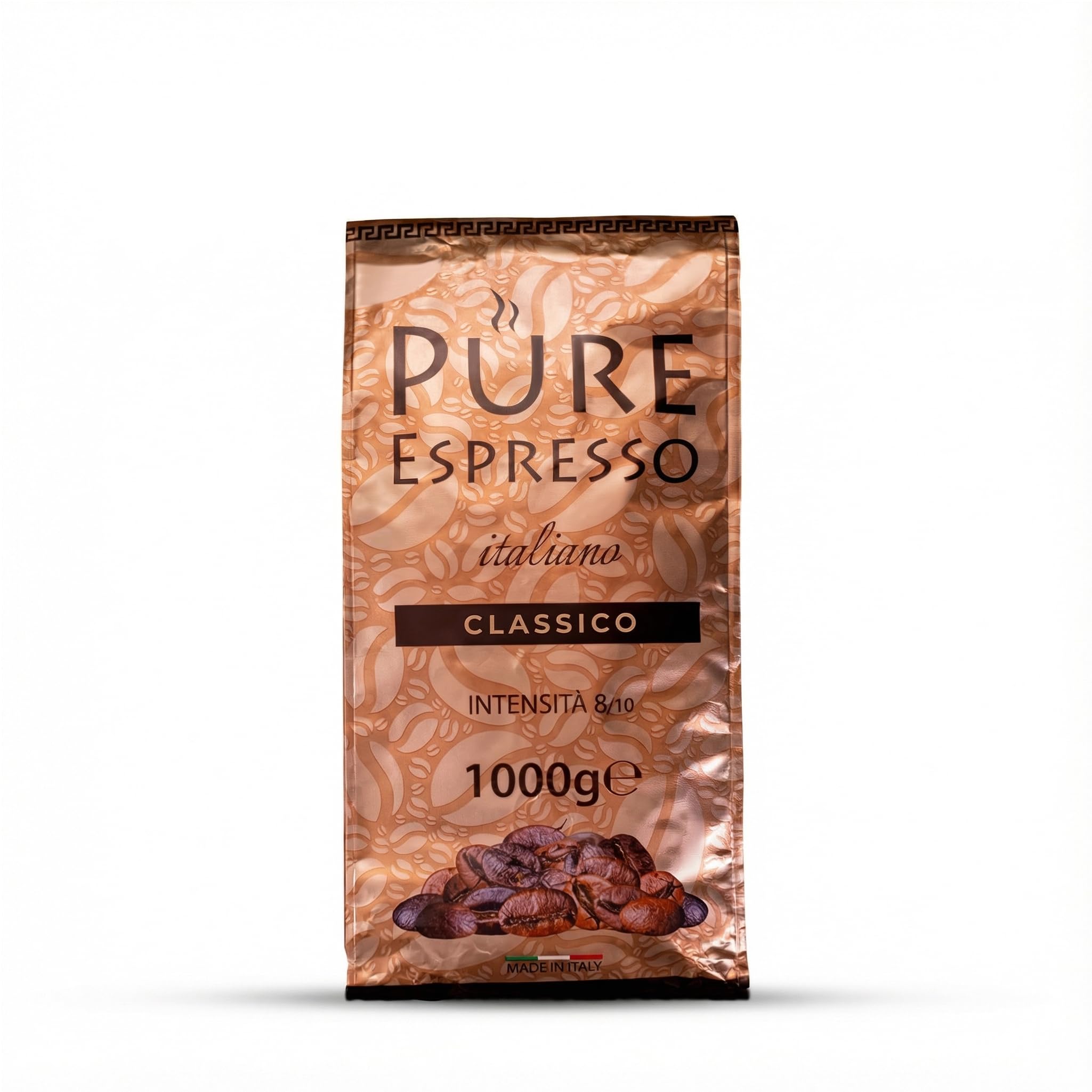 – Pure Espresso Italiano Classico Coffee Beans – Arabica & Robusta Blend – Intensity 8/10 – 1 Kg Bag – Rich Crema & Bold Flavor, Medium Dark Roasted