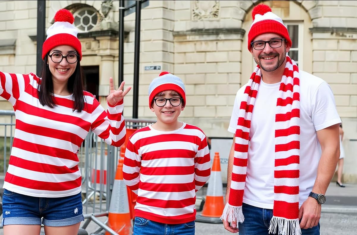 Waldo Red and White Striped Shirt Adult Men Women's Halloween Cosplay Costumes Funny Sweatshirt Outfit Glasses Suits - Image 7