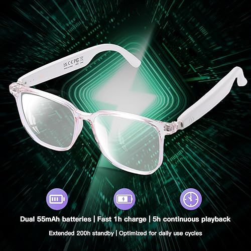 Miniatura 8 de Anteojos inteligentes para mujeres, anteojos de audio Bluetooth de oreja abierta con altavoces y micrófono, lentes anti-luz azul, asistente de voz,
