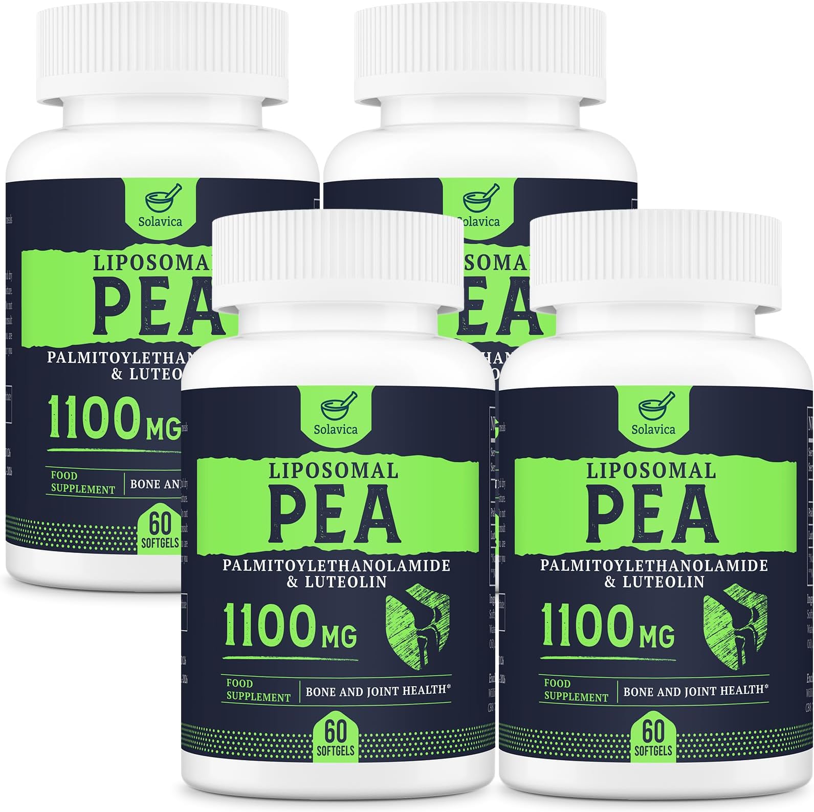 Liposomal Palmitoylethanolamide (Pea) 1100mg with Luteolin, Micronized Pea - High Purity, Super Absorption and Optimal Effectiveness, 60 Softgels (Pack of 4)