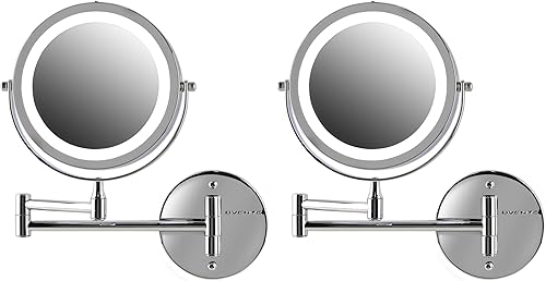 OVENTE Espejo de maquillaje iluminado de 6.8 pulgadas, lupa 1X y 7X, LED redondo ajustable de doble cara, extensible, brazo retráctil y plegable,