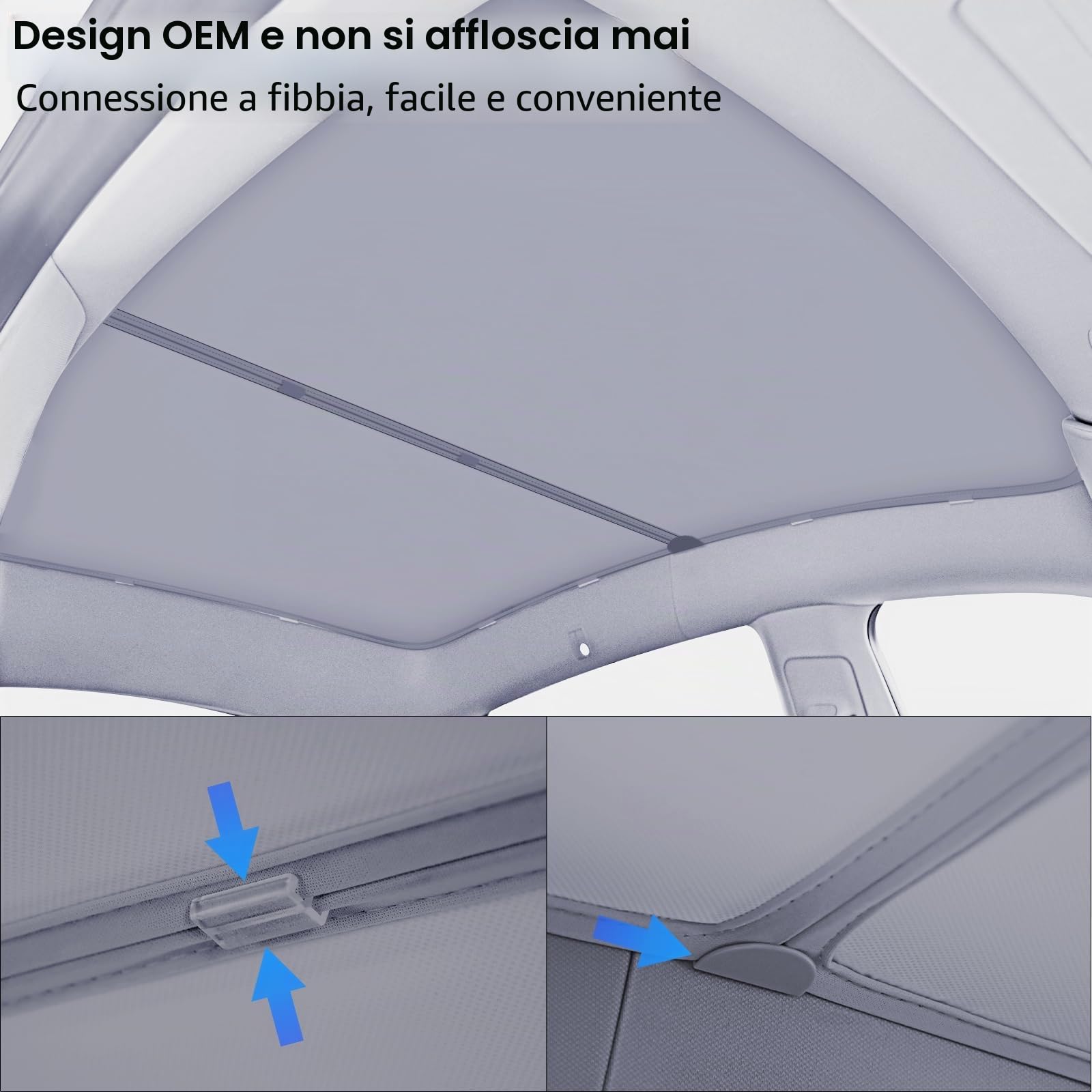 AAMHHM Tesla Model Y - Parasole per tetto con nanocristalli di ghiaccio, blocchi di fissaggio con fibbia UV, senza abbassamento, senza spazi vuoti, parasole pieghevole portatile per modello Y 2020