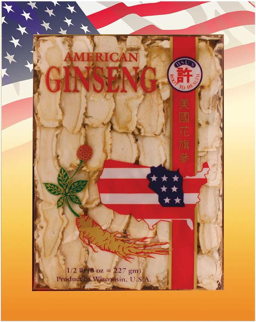 Hsu's SKU 0126-8 American Ginseng Mixed Large & Medium Slices Mixed Large & Medium Slices 8 oz Box