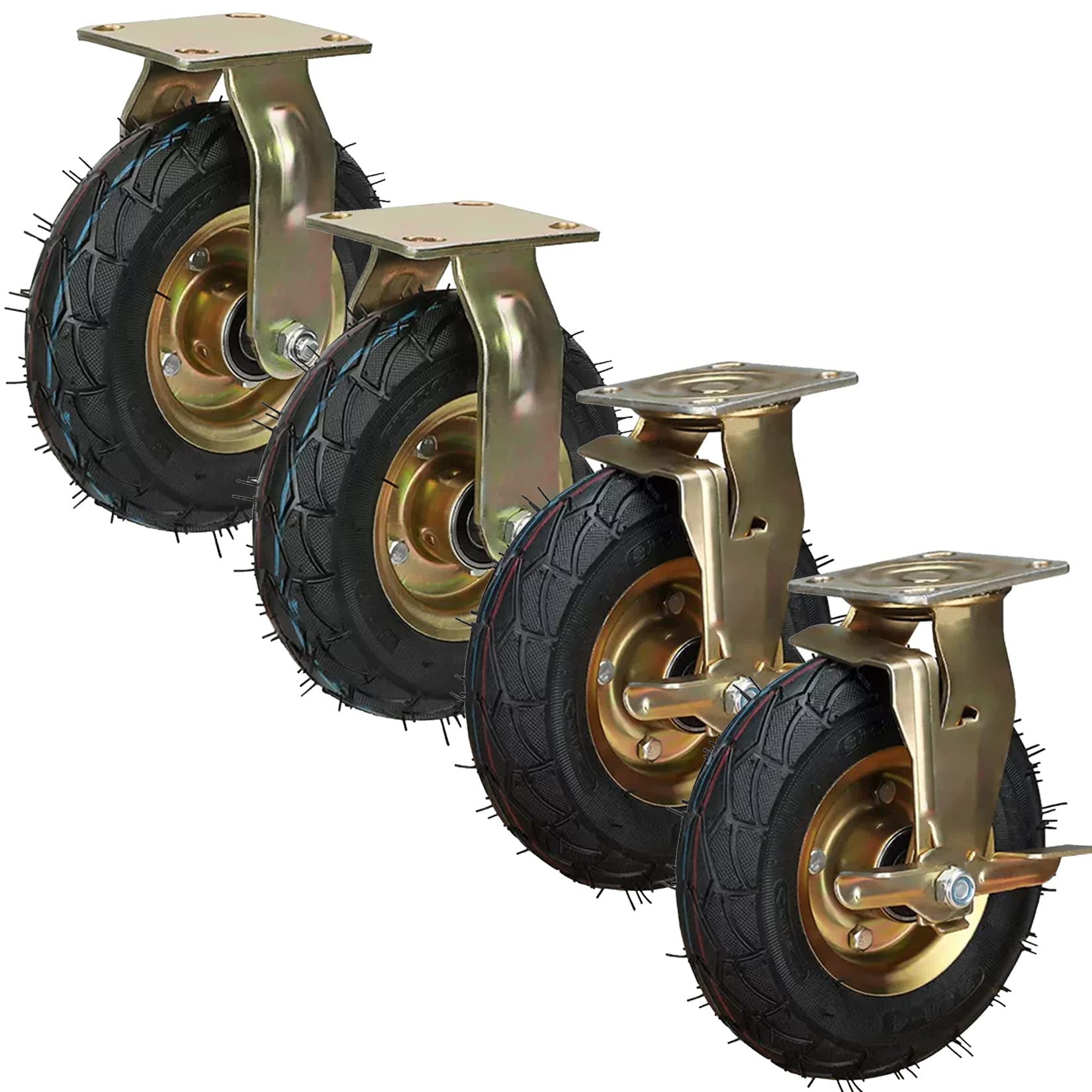 WORDFUN 2 Rubber Casters, 8" 10" Replacement Wheel For Furniture DIY Workbench Trolley, Heavy Duty Industrial Casters, Pneumatic Swivel Caster, Puncture-Proof Wheel, Quiet - View #10