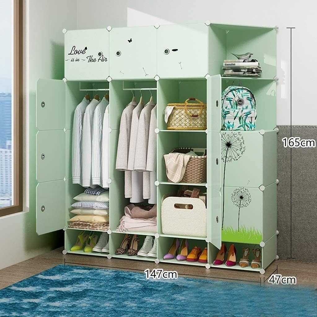 Bedroom Closet, Combination Wardrobe Shoes-Bit Storage Plastic Withdoor Gitter Corner Partition Shelves Armoire Wardrobe(111X47X165CM)