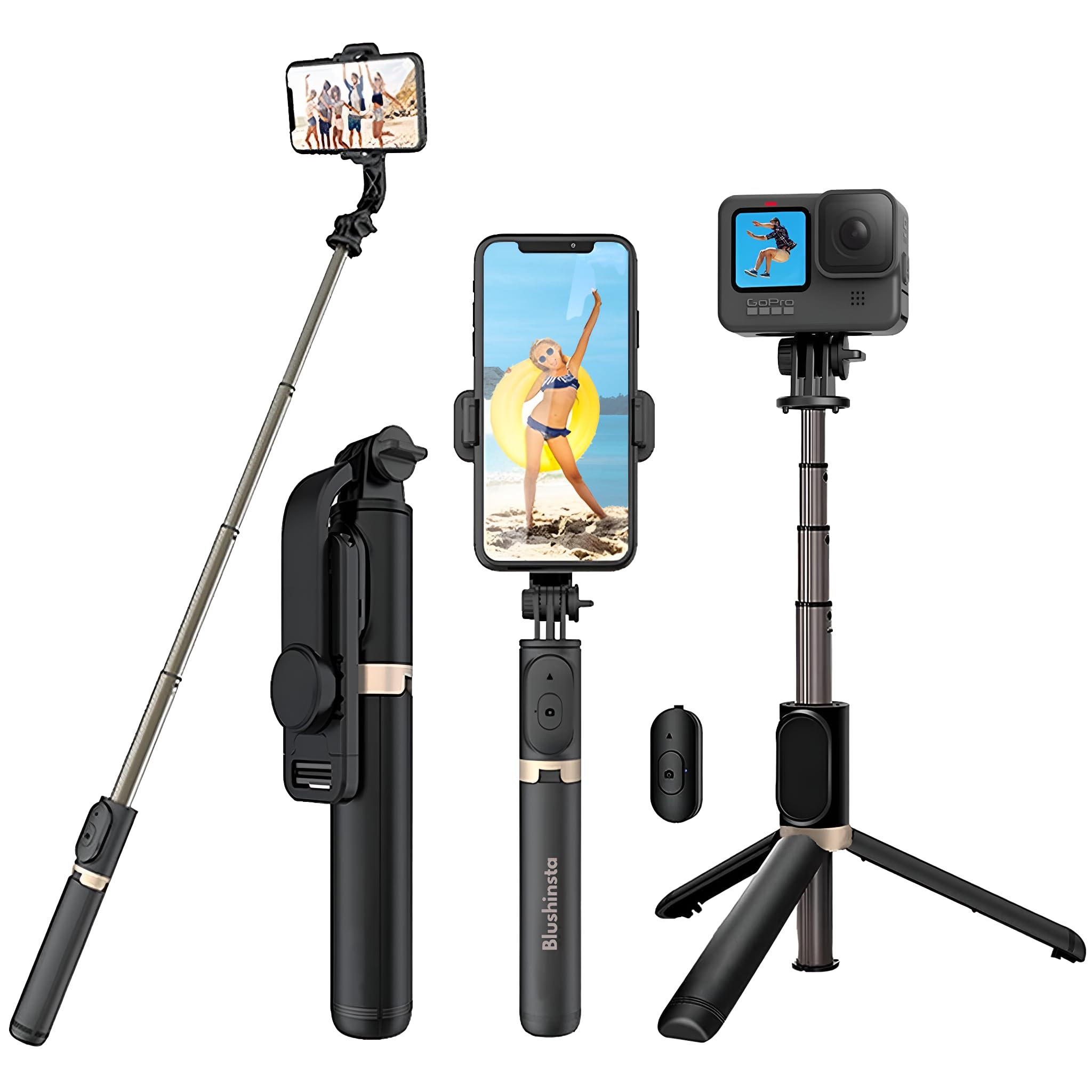 Sponsored Ad - Portable Selfie Stick,Handy Tripod with Detachable Wireless Remote&Mini Tripod Stand for iPhone 13 12 11 Pro Xs Max Xr X 8 7 6 Plus,Smartphone (Without Light)(Black) Pack of 1