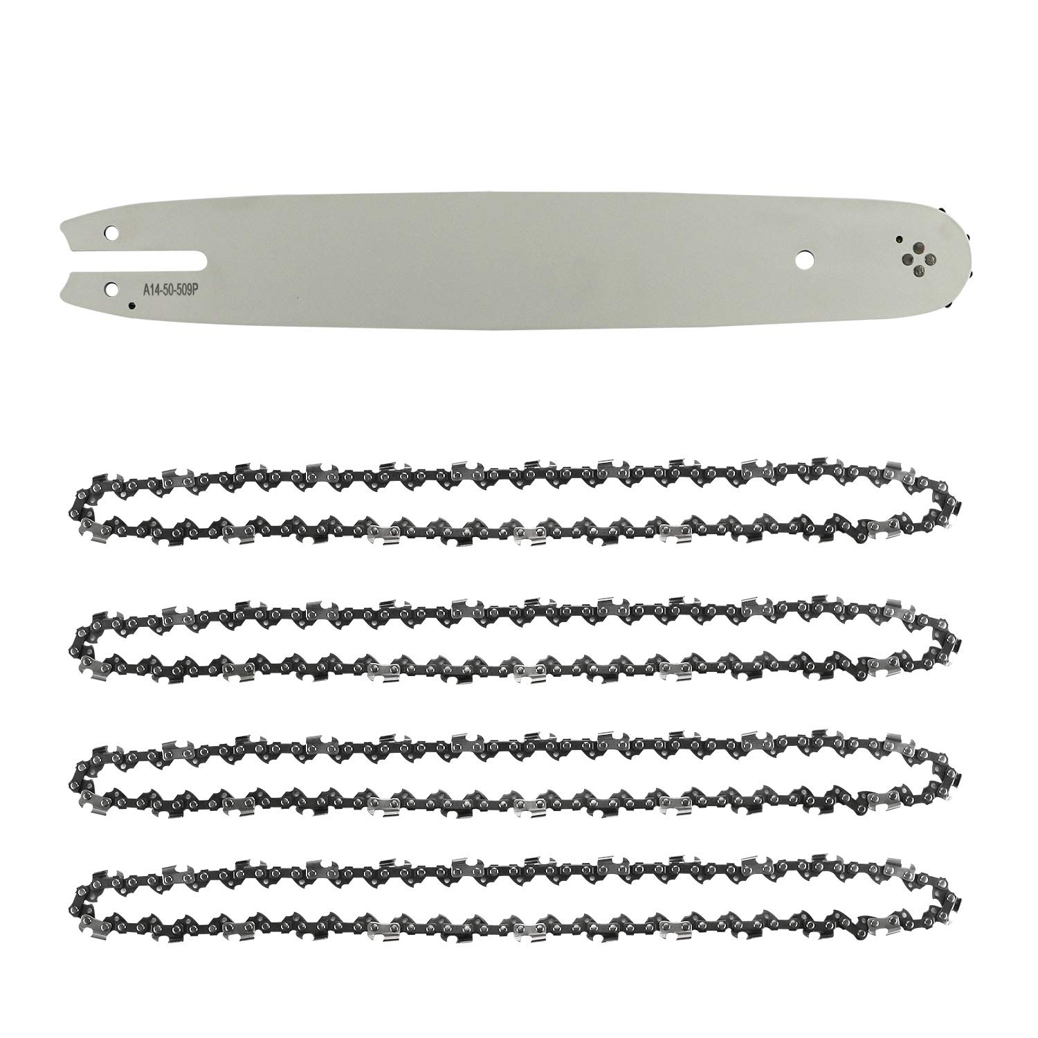 Guide-chaîne & 4 Chaînes de tronçonneuses,Guide tronçonneuse 35cm,Chaînes de tronçonneuses à gouges carrées 3/8" 1,3 mm 50 maillons longueur compatible avec STIHL
