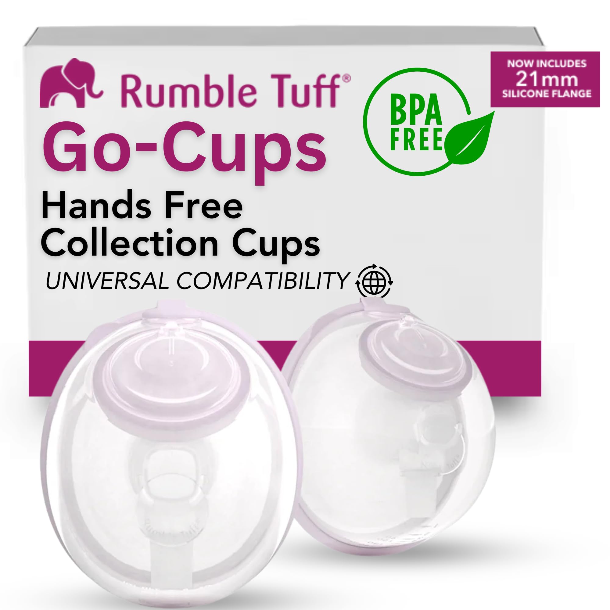 Go-Cups Wearable Hands-Free Collection Cups, 8oz Large Capacity, 4 Easy to Clean Parts - Include 21mm Inserts, Compatible with Most Electric Breast Pumps, (1 Box of 2 Cups)