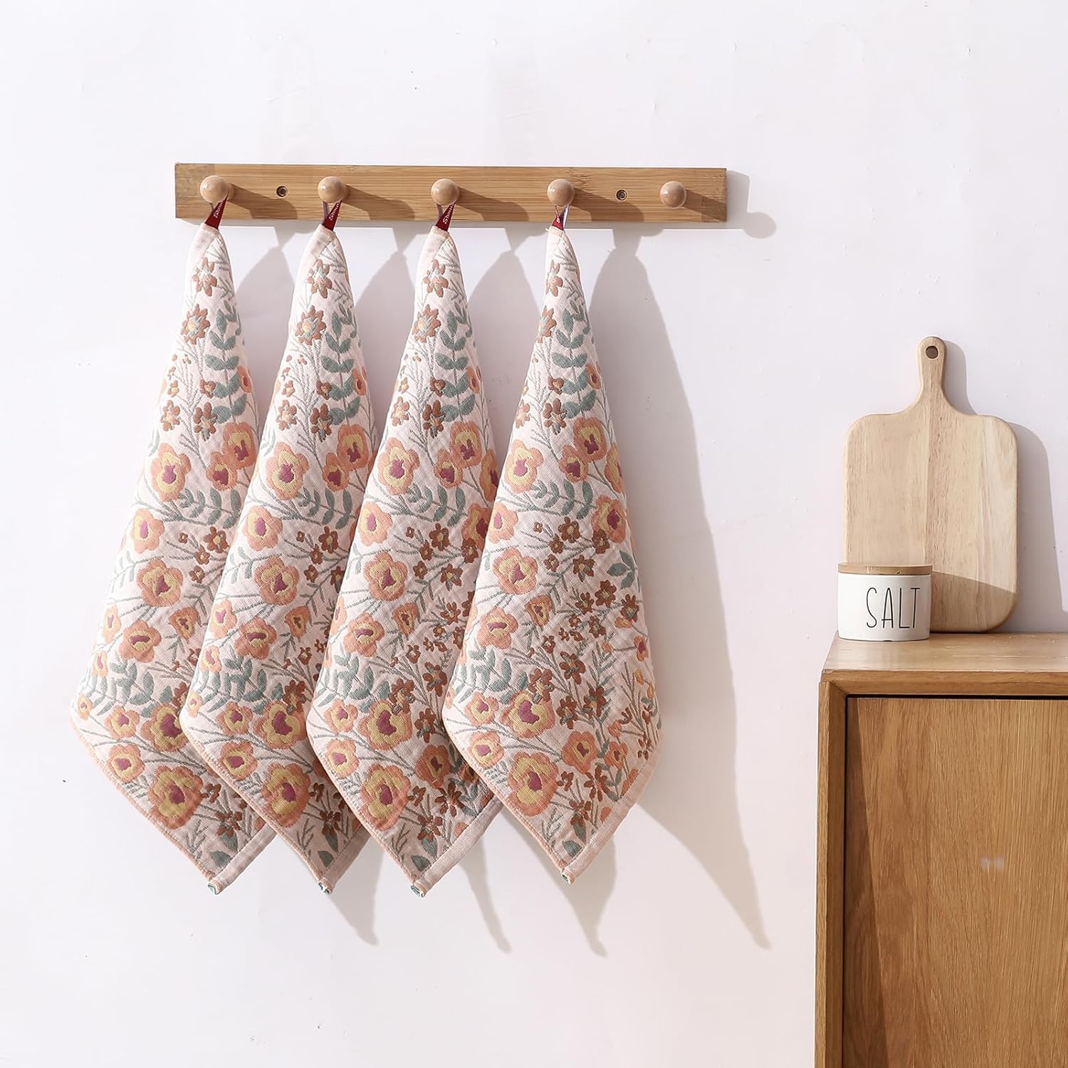 Kitchen Dish Towels for Drying 100% Cotton Set of 4, Ultra Absorbent Quick Drying Thick Reusable Cleaning Decorative Tea Towels with Hanging Loop,Reversible Boho Pretty Hand Towels,Floral - Image 3