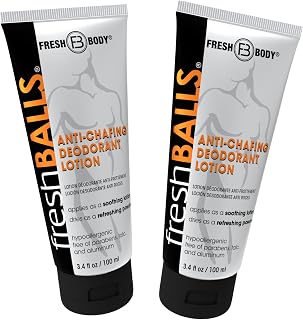 Fresh Balls Anti-Chafing Lotion for Men: Cream-to-Powder Ball Deodorant, Soothing Groin Hygiene, 3.4oz Pack of 2