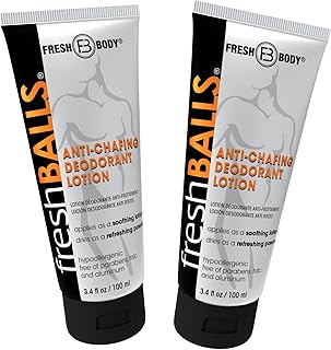 FRESH BALLS Lotion | Anti-Chafing Comfort Men's Soothing Cream to Powder Ball Deodorant and Hygiene for Groin Area, 3.4 fl oz (Pack of 2)
