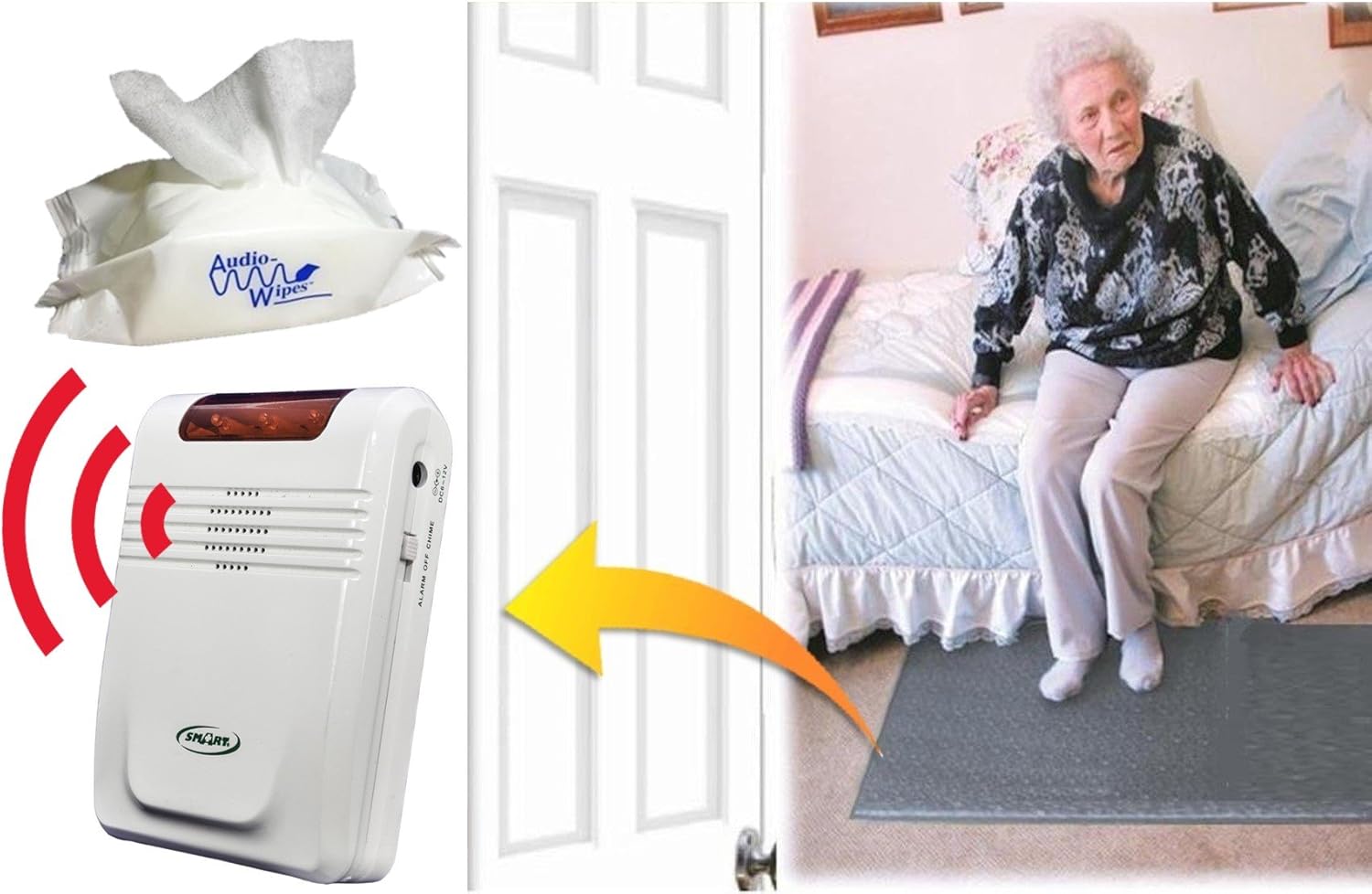 Good Caregiver Financial system Cordless Fall Monitor and Cordless Ground Mat Sensor Bundle with Pouch of 30 Cleansing Wipes