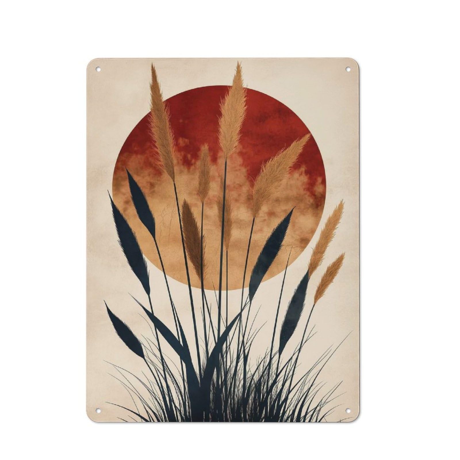 Junmoney Style-2 Modern Vintage Silhouette Grass And Sun Office Metal Sign 40X30cm, Creative Space Decor For Hobby Room, Office, Lounge Or Living Room