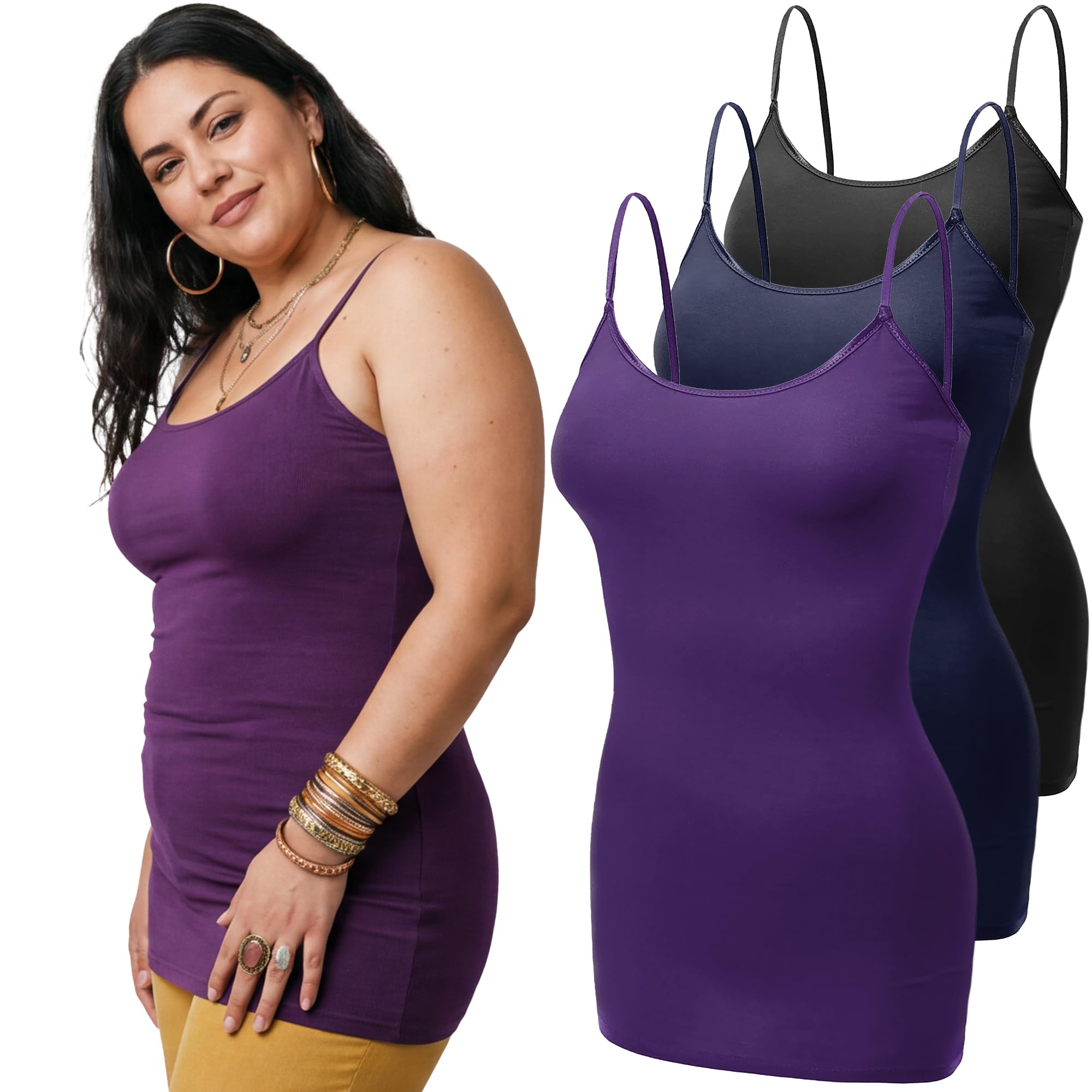 Emmalise Women's Basic Casual Long Camisole Adjustable Strap Cami Layering Top
