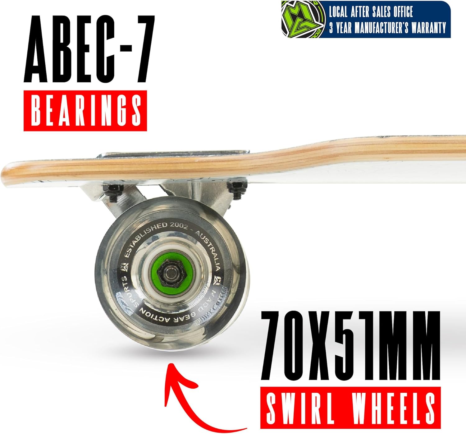 Cruiser Skateboard for Adults & Teens – Lightweight 31" Maple Deck – Smooth 70mm Wheels – Madd Gear Longboard