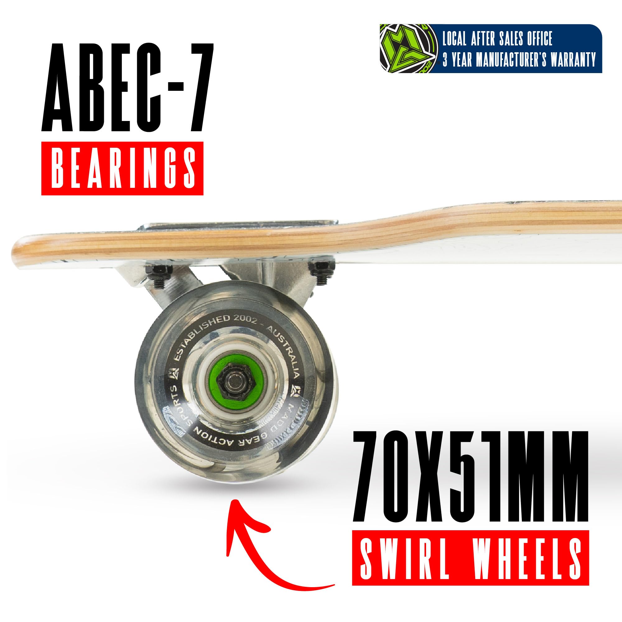 Skateboard Cruiser per adulti e ragazzi, tavola leggera in acero da 78,7 cm, ruote lisce da 70 mm, longboard Madd Gear