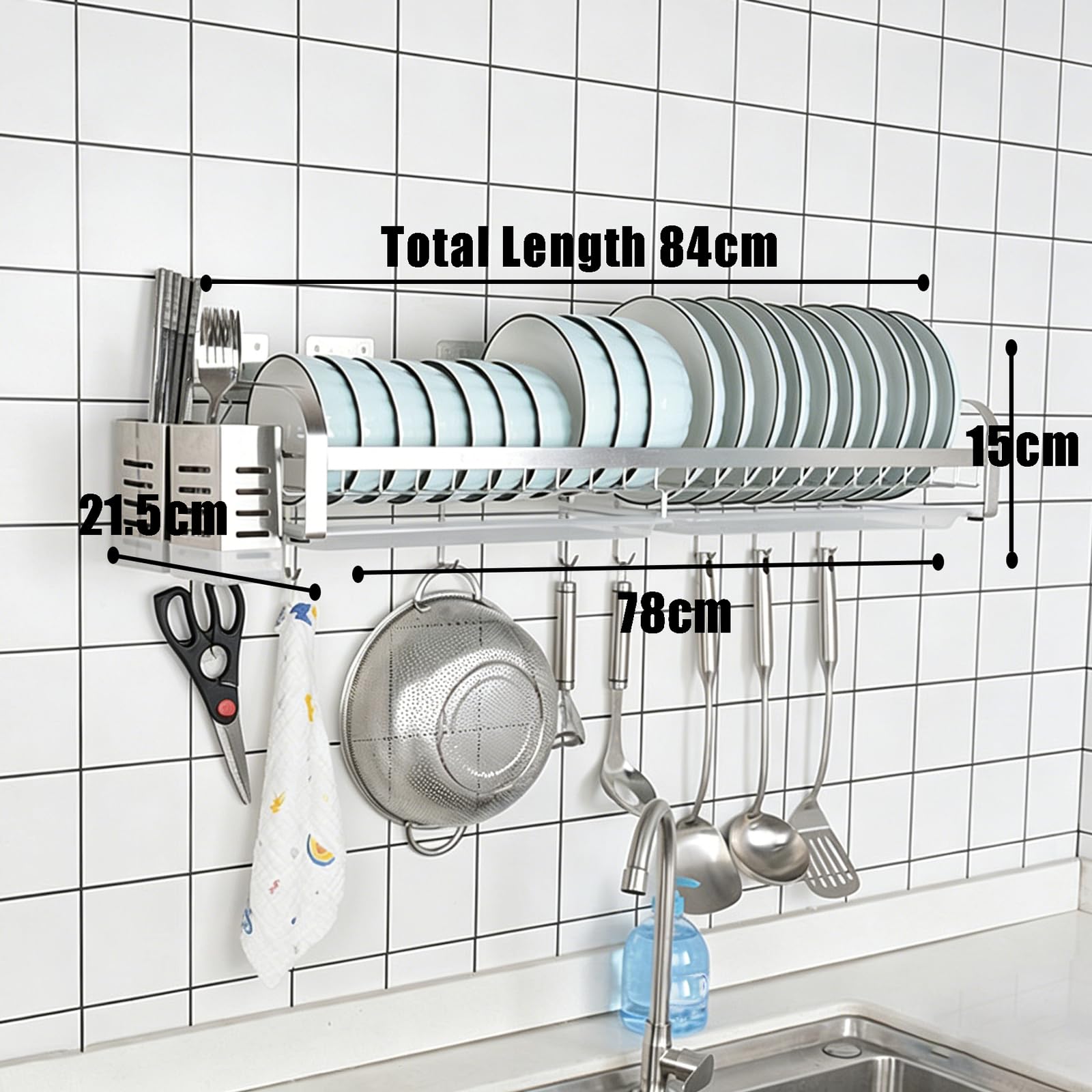 Scolapiatti da Parete in Acciaio Inox, Supporto per Piatti da Parete, scolapiatti per lavello, Organizer da Cucina con Vassoio raccogligocce, per Piatti
