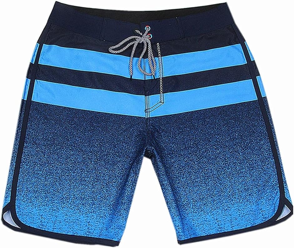 HBJWOV Elastic Waterproof Quick Dry Hot Spring Surf Beach Pants Men's Horizontal Strip Printed Bodybuilding Shorts(E,30)