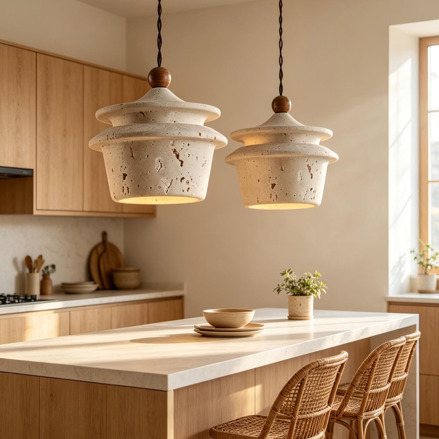Kreatywna Lampa Wisząca Z Trawertynu Drewniana Sztuka Wisząca