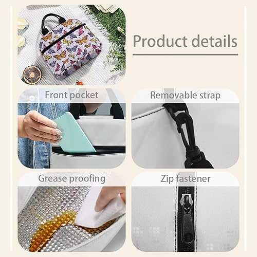 Miniatura 5 de doginthehole Bolsa de almuerzo colorida de mariposa para mujer, organizador para la escuela, trabajo, picnic, bolsa de almuerzo reutilizable con