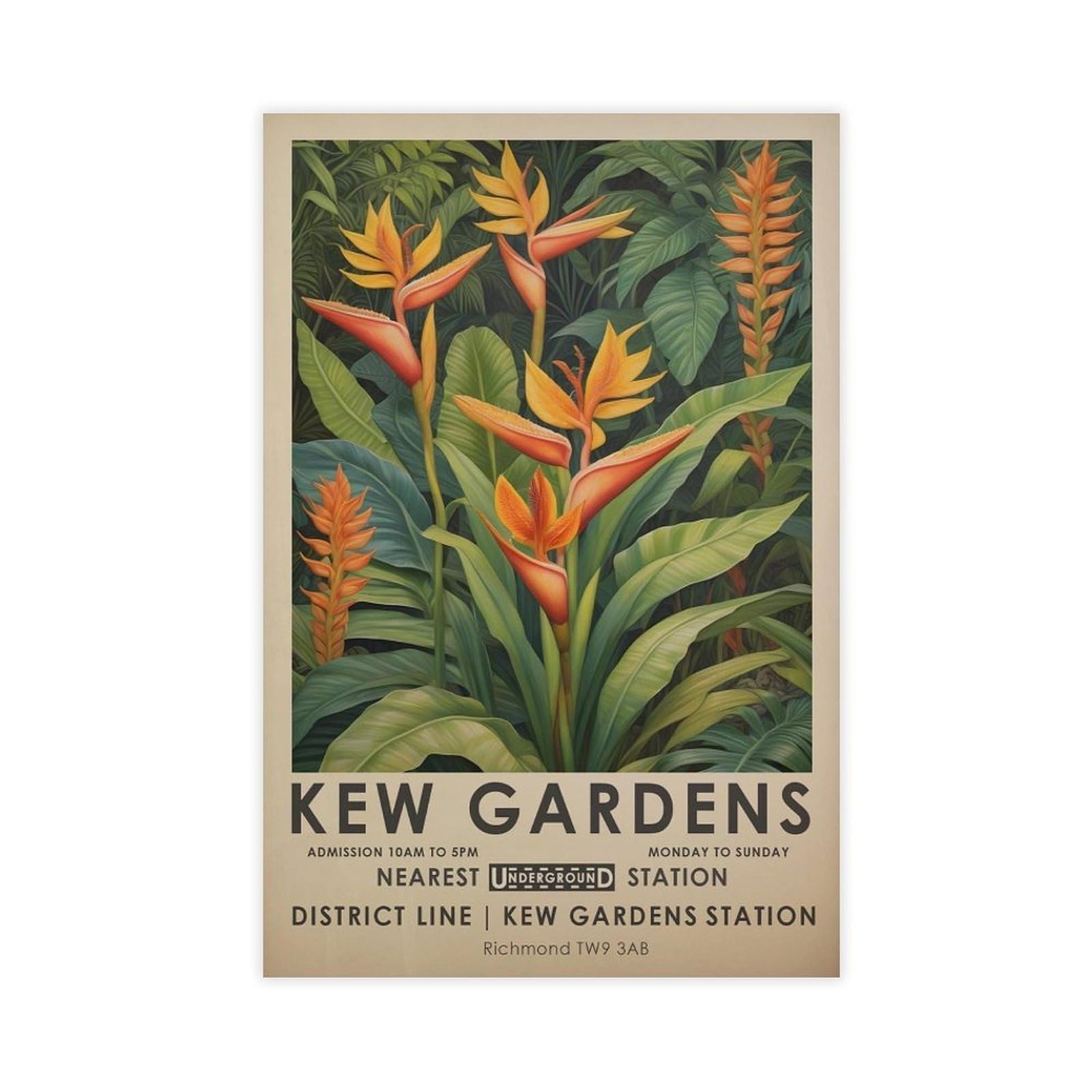Kew Gardens, Tropical Floral, London Flower Market Poster Canvas Poster Wall Art Decor Print Picture Paintings for Living Room Bedroom Decoration 20x30inch(50x75cm)