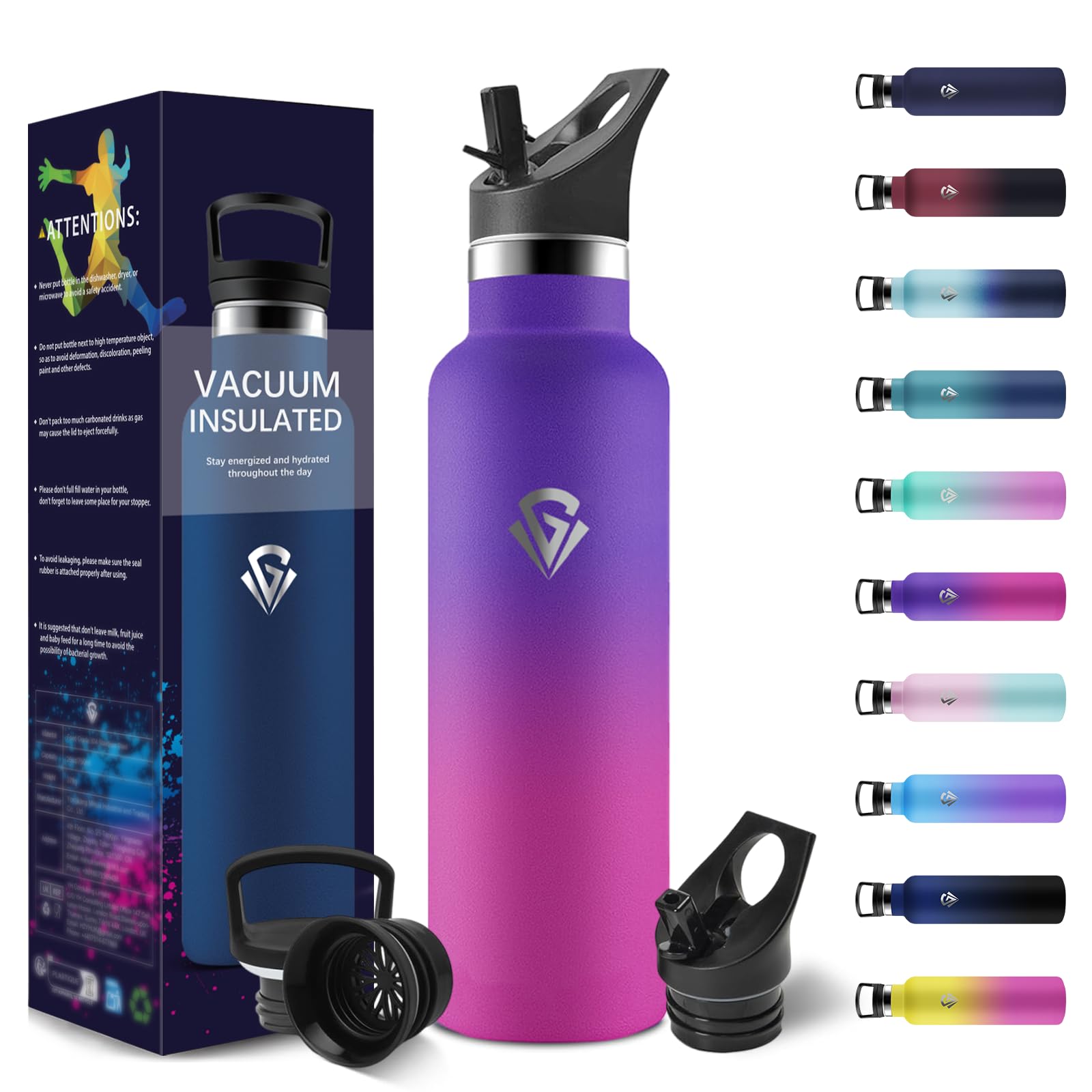HoneyHolly Thermos Flask 750 ml BPA-Free Double-Walled Vacuum Flask 18/8 Stainless Steel with Straw for Gym Sports Bike