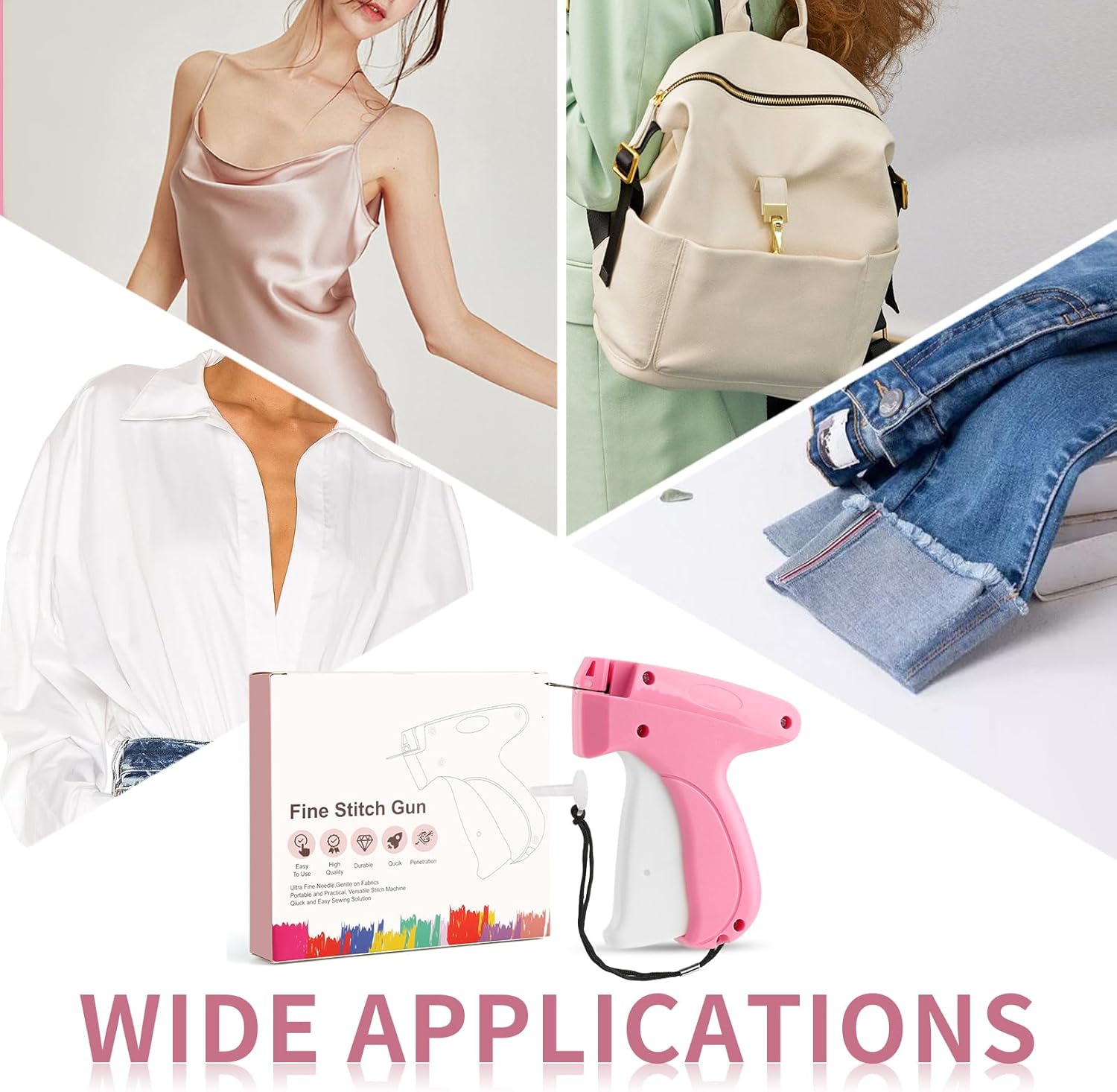 Stitch Gun for Clothing, Mini Sewing Stitch Tagging Gun for Clothes, Stitch Gun Quick Clothing Fixer with 6 Needles, 1000 Black & 1000 White Micro Fasteners(Pink) - Image 2