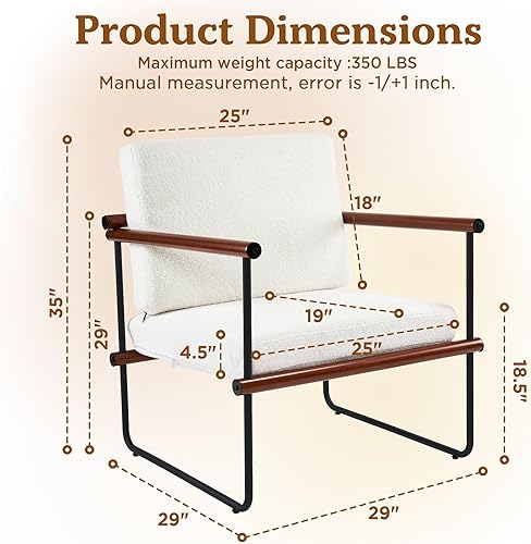 Miniatura 2 de Silla decorativa de tela Boucle de 29 pulgadas para sala de estar, sillón moderno para dormitorio, sillón de lectura tapizado con brazos de metal y