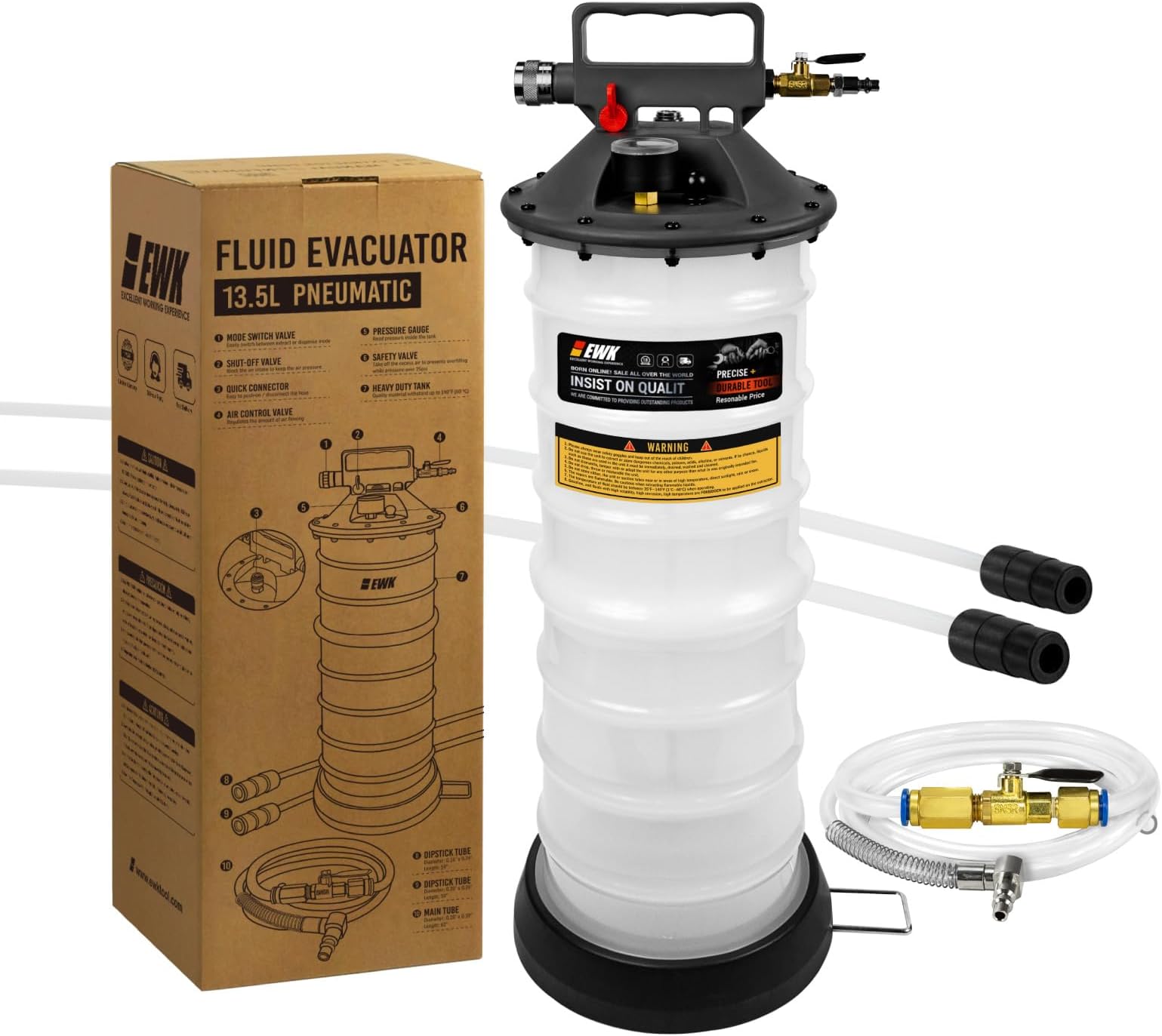 EWK Pneumatic/Manual 6.5 Liter Oil Changer Vacuum Fluid Extractor Pump Tank Remover + Storage Unit + Sealing Cap