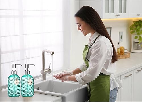 Miniatura 2 de HBlife Paquete de 2 dispensadores de jabón de 16 onzas con bomba de acero inoxidable 304, dispensador de jabón de cocina y baño, dispensador de