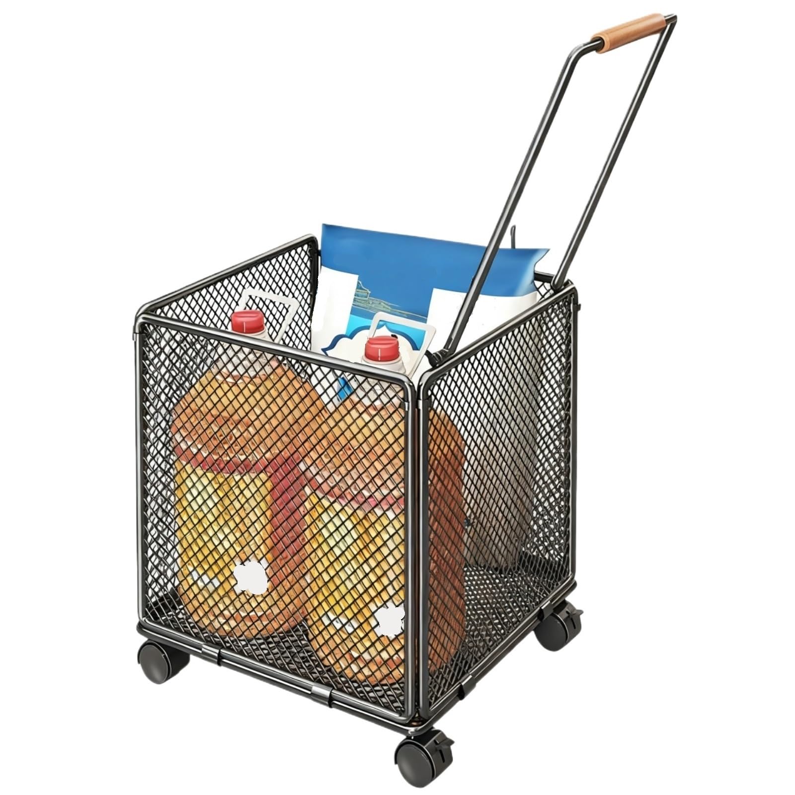 Dannmpx Black Shopping Trolley Large Capacity Ironwork Shopping Cart Foldable Utility For Groceries Utility Cart(Black)