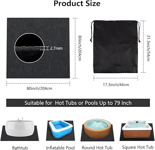Miniatura 2 de Aboofx Tapete para bañera de hidromasaje, 80 x 80 pulgadas, tapete protector de piscina sobre el suelo, tapete protector de suelo portátil