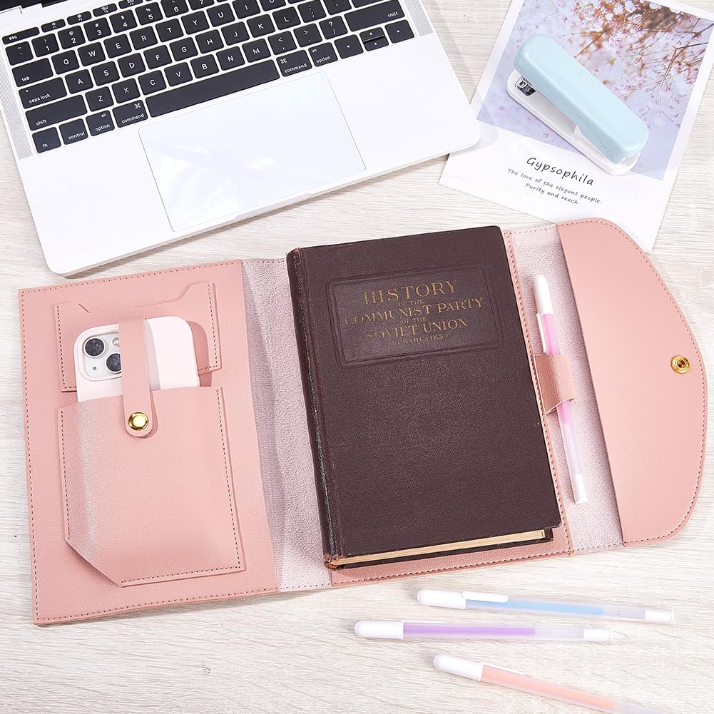 CRASPIRE A5 Leather Notebook Cover with Card Slots Waterproof Pink PU Envelope Folder Business Briefcase Envelope Folder Leather Portfolio Organizer for Notepad Phone Cards - Image 4