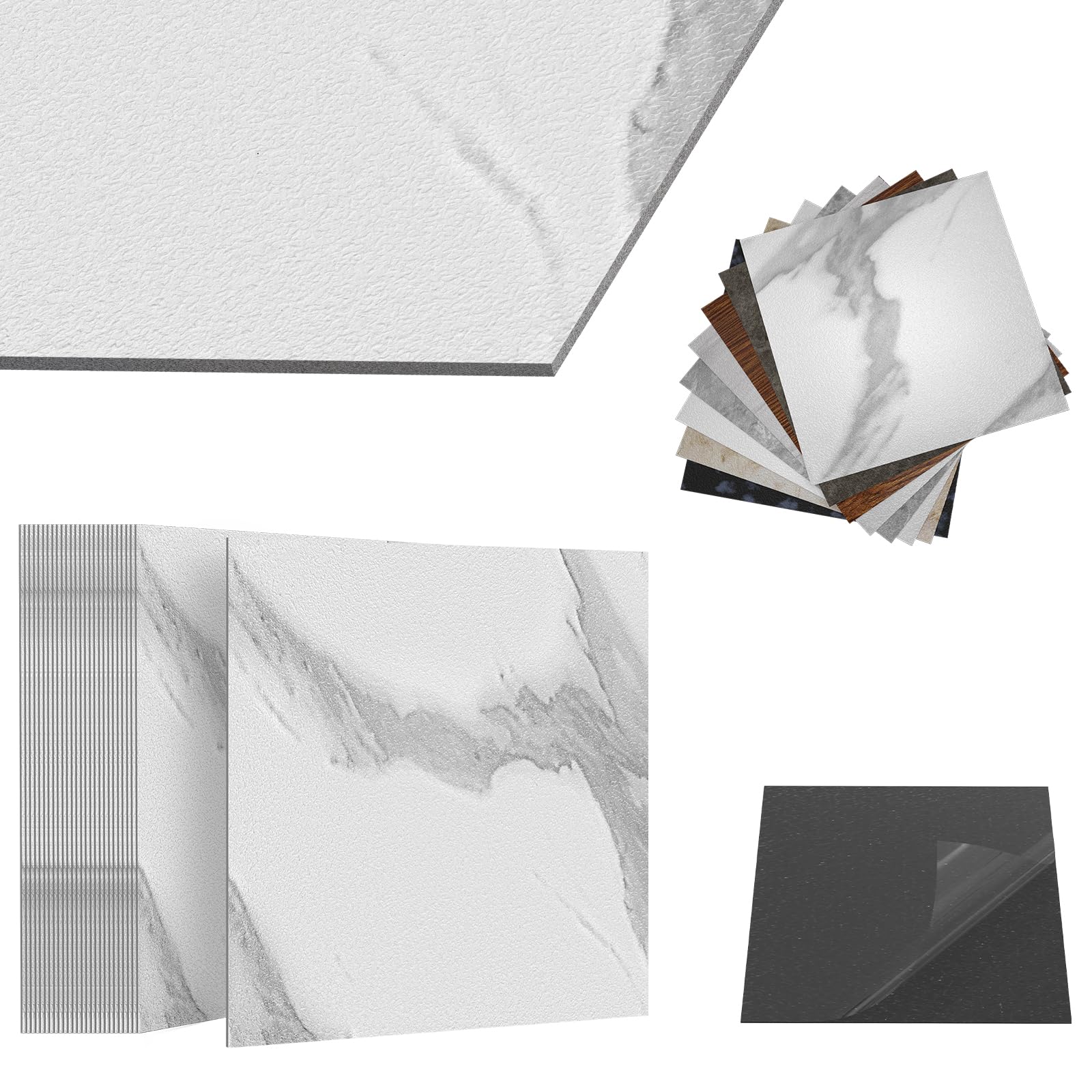 ACXIN Pavimento in PVC autoadesivo con effetto piastrelle, 81 piastrelle in vinile, 7,5 m², autoadesive, per pavimenti impermeabili, per cucina, bagno, soggiorno (motivo bianco)