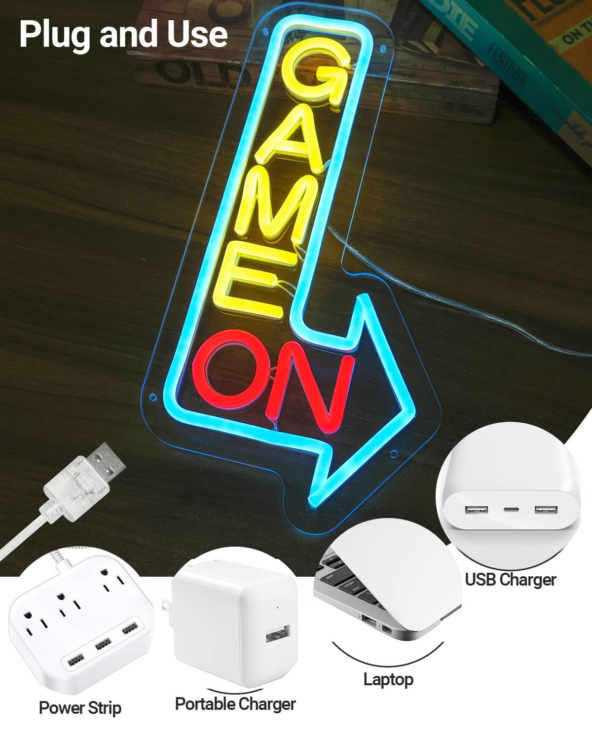 GAME ON Neon Sign for Wall Decor, LED Neon Gamer Sign for Arcade Room, Game Room, Bedroom, Kids, Boyfriend, Gifts Stepless Dimmable: Color-GAME ON RIGHT Medium Size