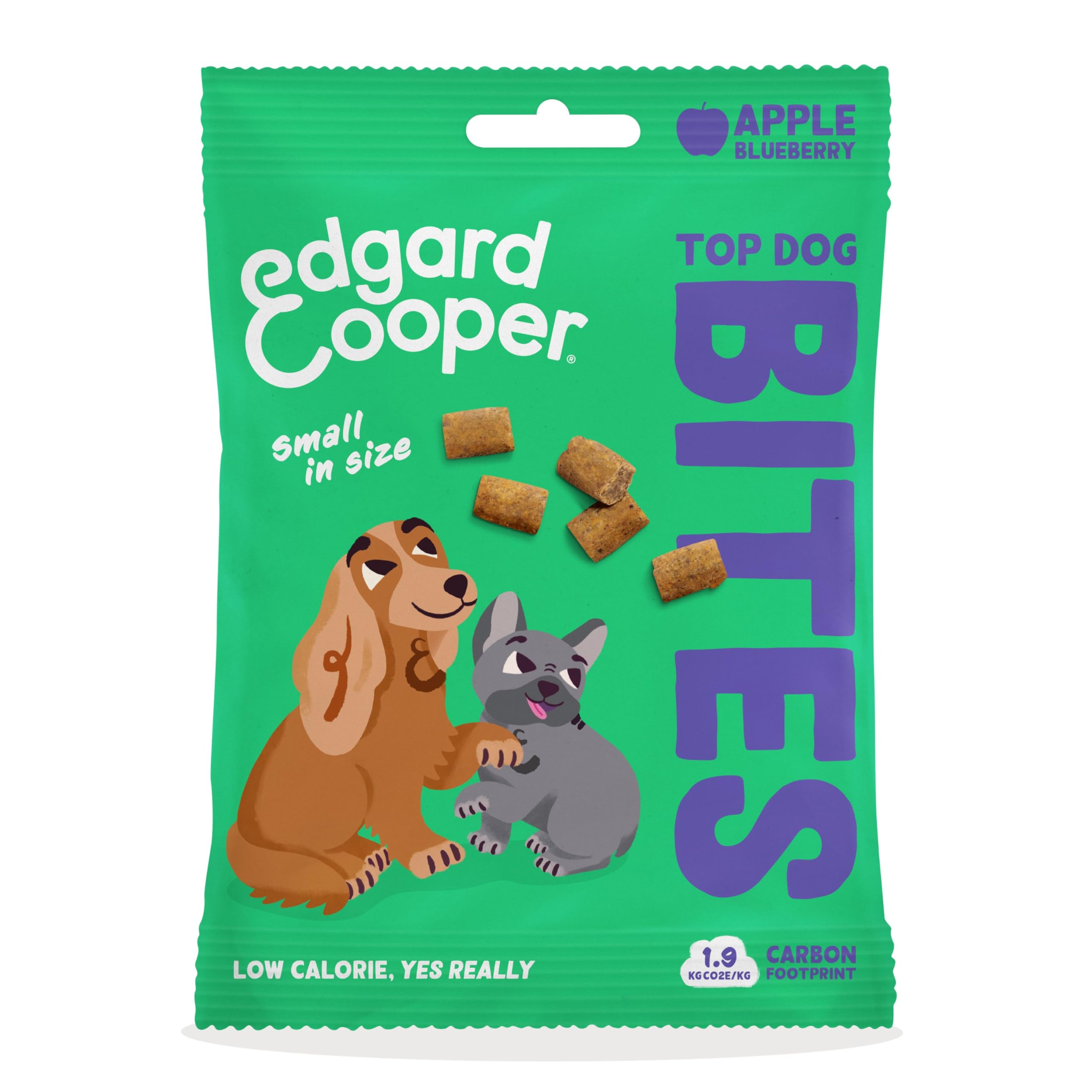 Edgard Cooper Natural Dog Treats, Apple Top Dog Bites Small, 1 x 50g bag, Grain free, Plantbased Dog Treats, training treats
