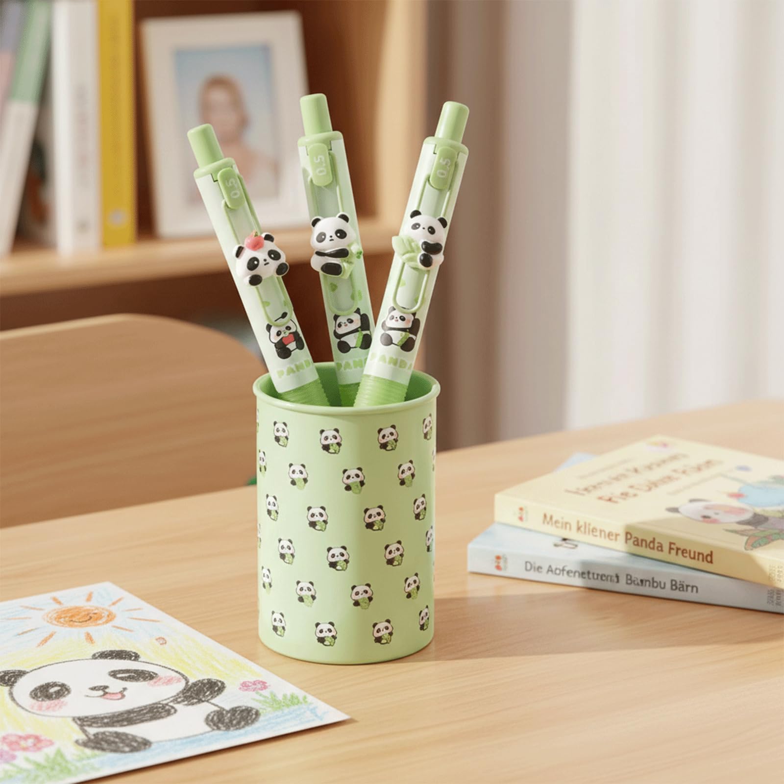 LEMONSTONE 4 sztuki ołówków mechanicznych Panda, 0,5 mm, zestaw ołówków z miękkim uchwytem, wielokrotnego użytku, przenośny, uroczy ołówek Panda do rysowania, pisania, szkicowania i kolorowania