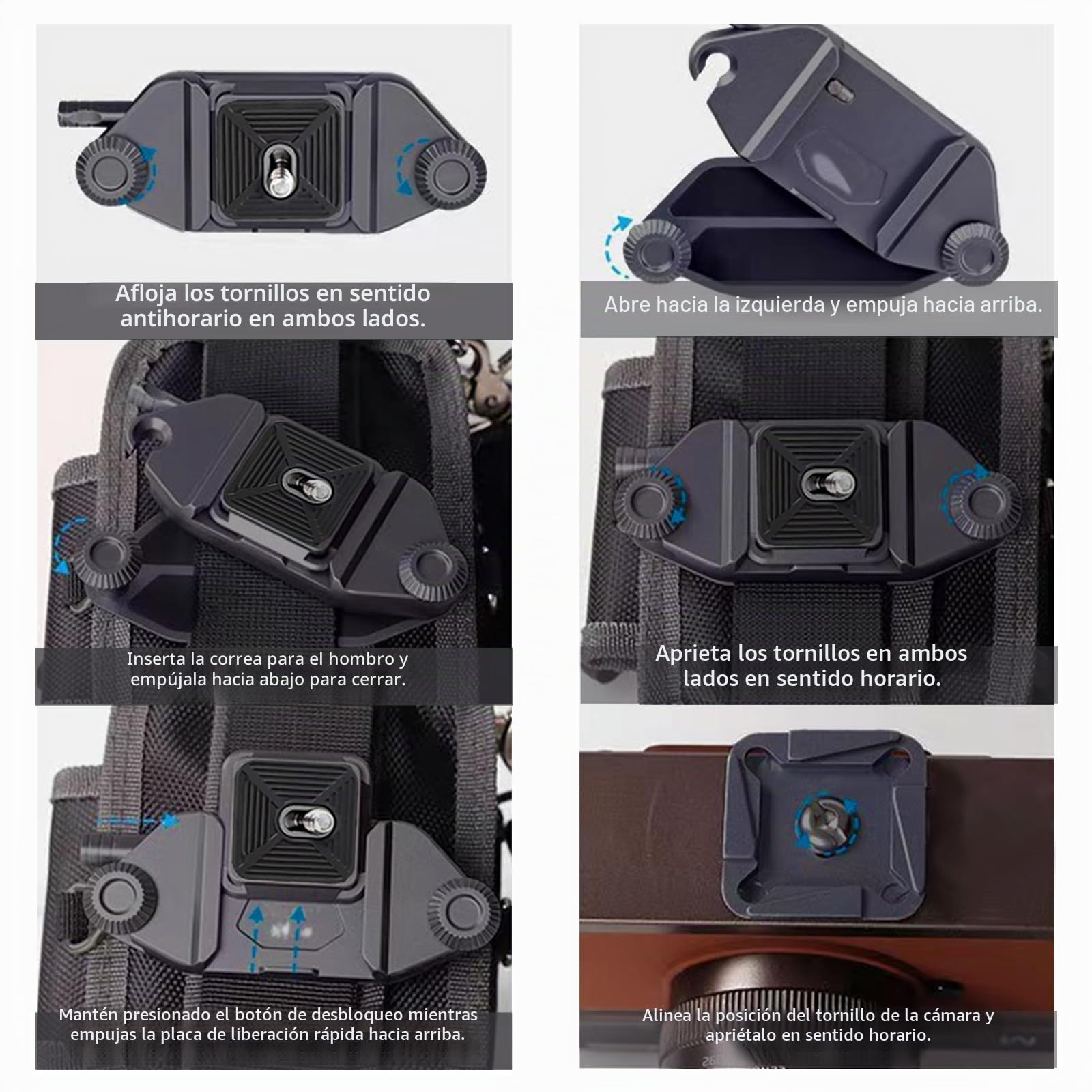 Clip de Cámara para Mochila, Sistema de Liberación Rápida, Soporte en la Correa para el Hombro o Cinturón, Compatible con Hero 12, 11, 10, Insta360 X4, X3 Ace Pro, DSLR, Cámaras de Acción
