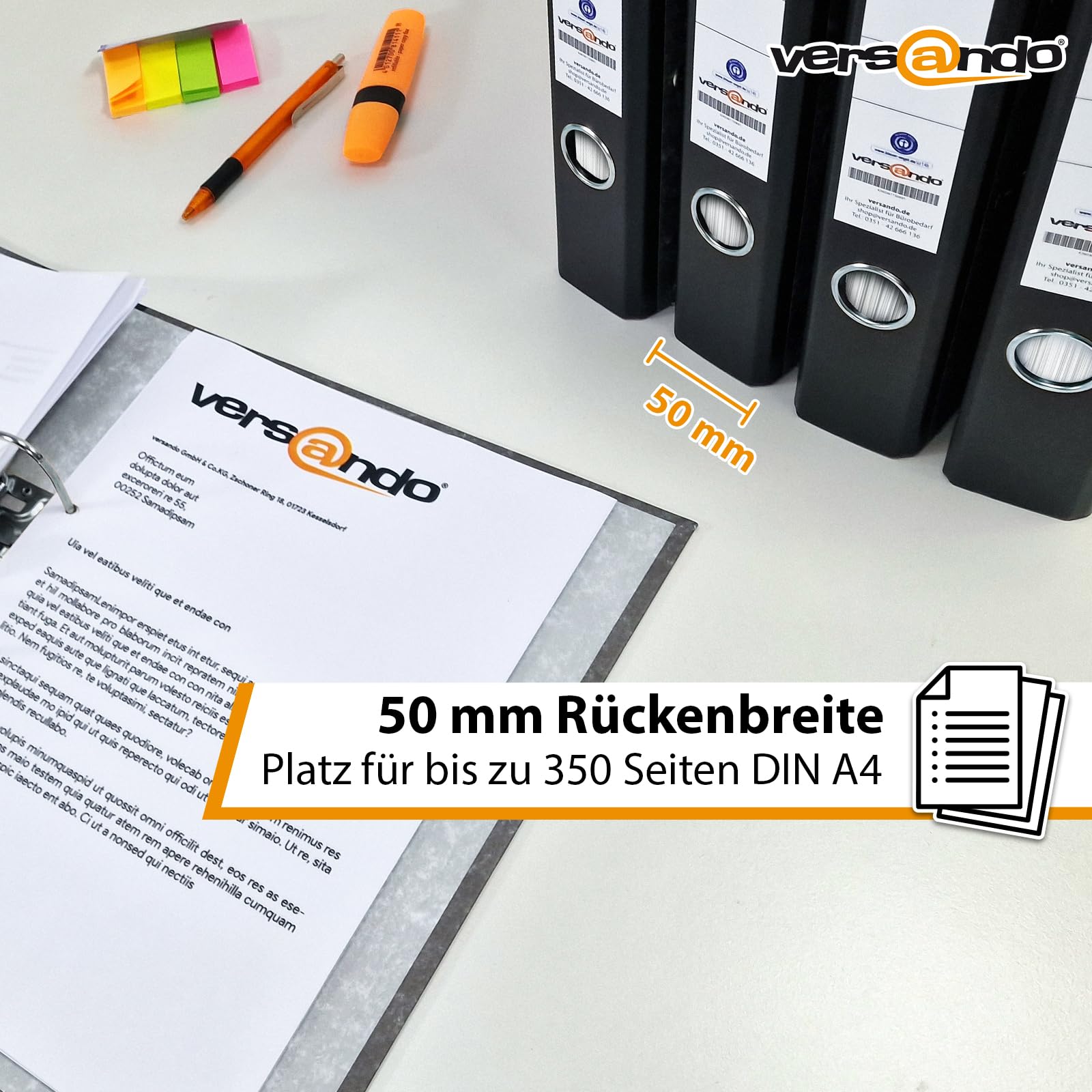 versando 50 raccoglitori stretti per formato DIN A4, dorso nero, 5 cm, | esterno marmorizzato, raccoglitore con angelo blu, nero (2 cartoni)