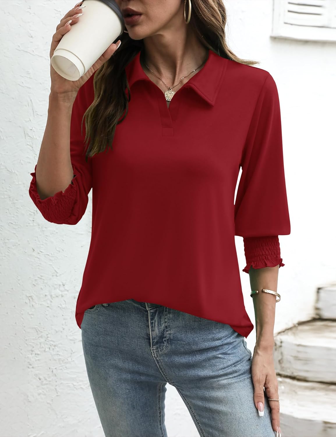 Ivicoer Womens 3/4 Length Sleeves Polo Shirts Collared Tops Business Casual Blouses Basic Tees Trendy Outfits Spring Clothes - Image 4